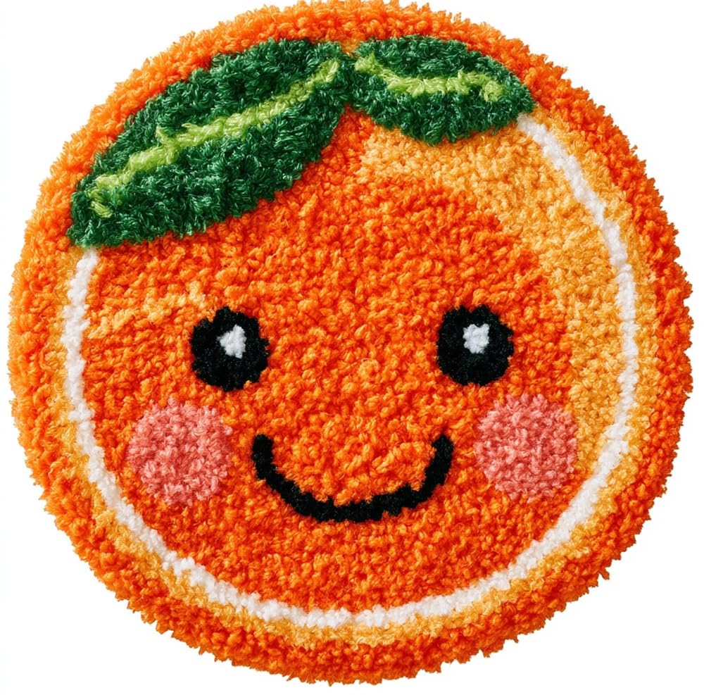 kitphoenix Rug DIY Crafts Yarn Carpet Round Shape Smiling Orange
