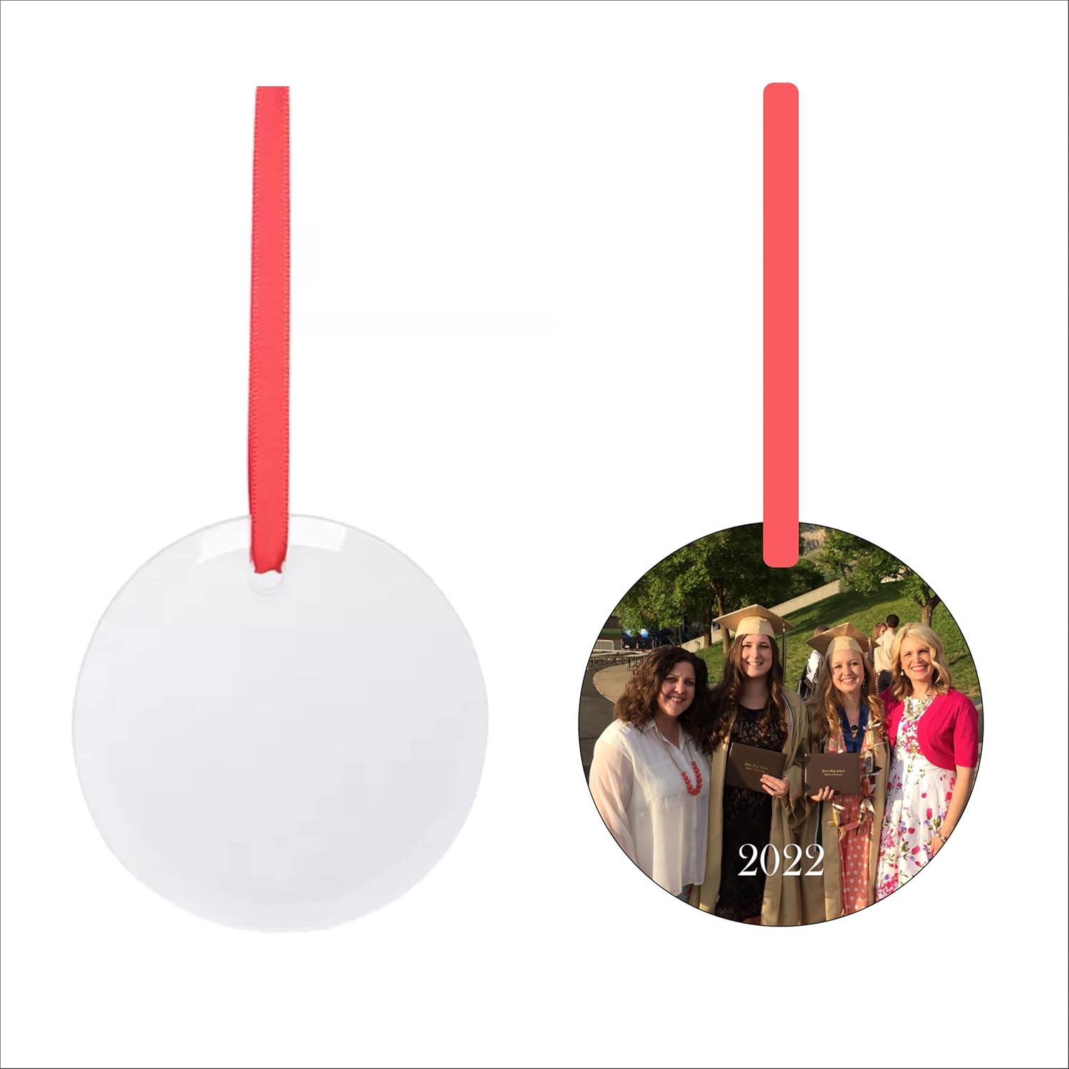 Glass Christmas Ornament Sublimation Blanks | 3" Glass Ornaments with Red Ribbon for UV Printing or Heat Press Sublimation (96)