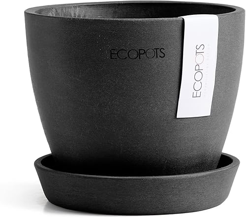 Ecopots Antwerp - Maceta moderna de plástico reciclado para interiores y exteriores con platillo, color gris oscuro, 4.5 pulgadas