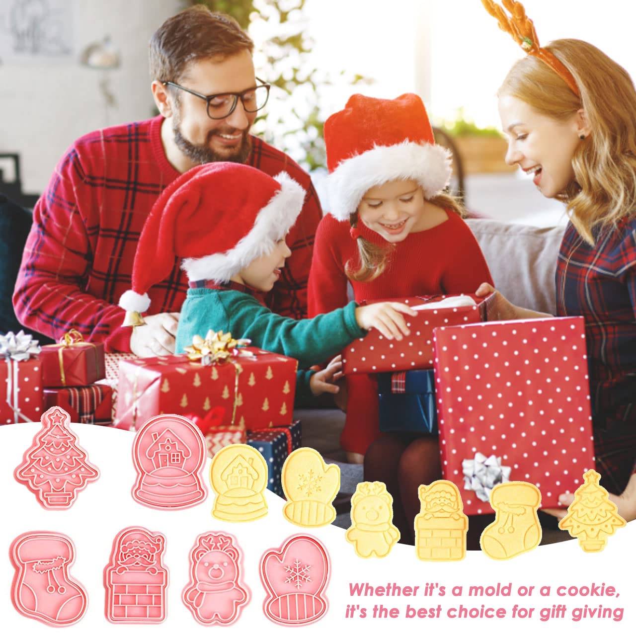 Atuoxing Lot De 8 Emporte Piece Noel, 3D Emporte-Pièces De Noël, Moule à Biscuits Pour Noel, Ensemble De Emporte Pièces Noël (C