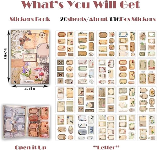 Miniatura 2 de Calcomanías de diario basura para álbumes de recortes, 120 piezas retro de flores, mariposas, naturaleza, poemas, letras decorativas para álbumes de