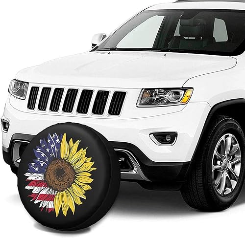Miniatura 3 de Bandera Americana de Estados Unidos, cubierta de neumático de repuesto con diseño de girasol, protector de rueda a prueba de polvo, para remolque,