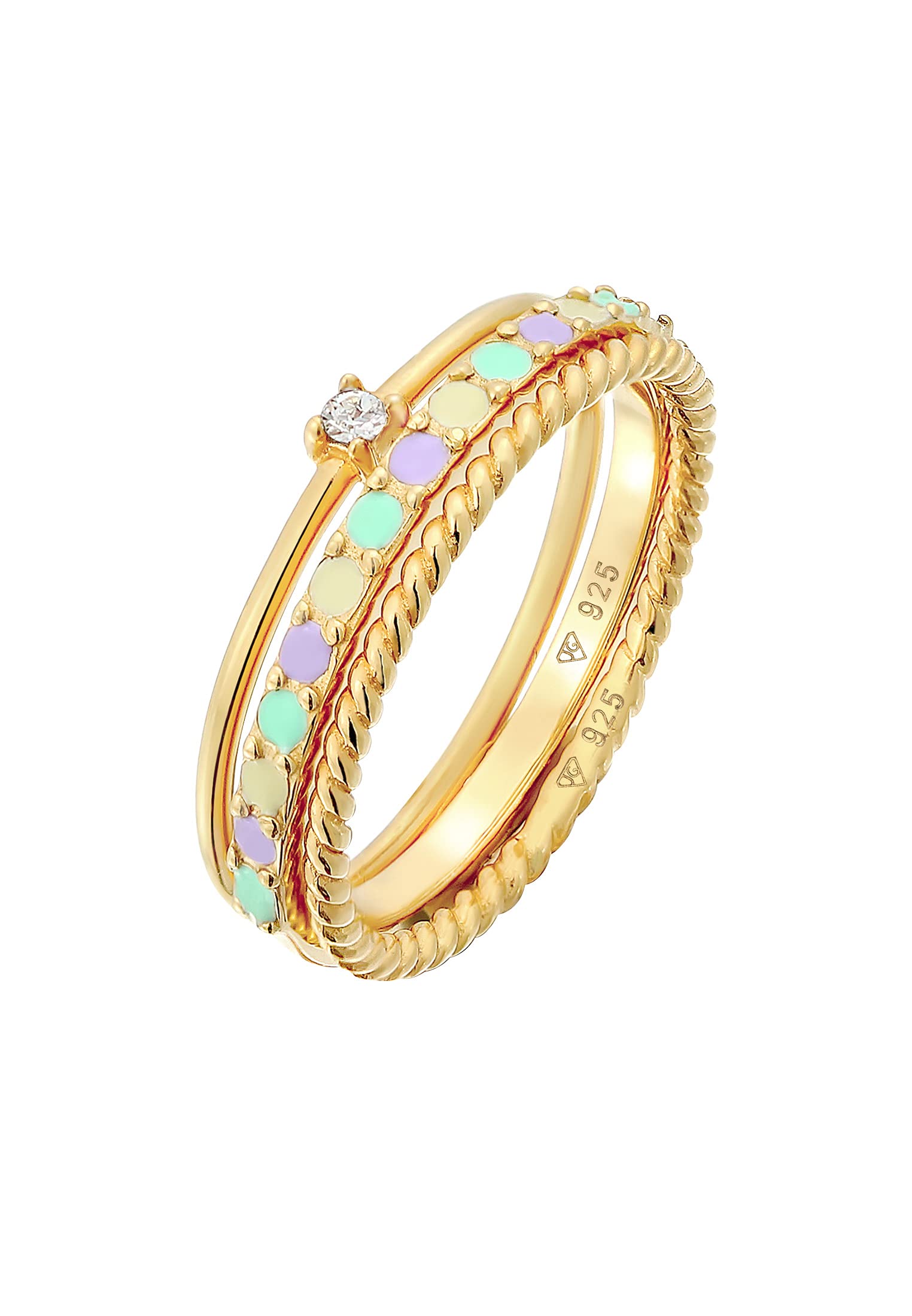 Elli Ring Damen Stapel Set Modern Solitär Gedreht Trend Bunt mit Emaille