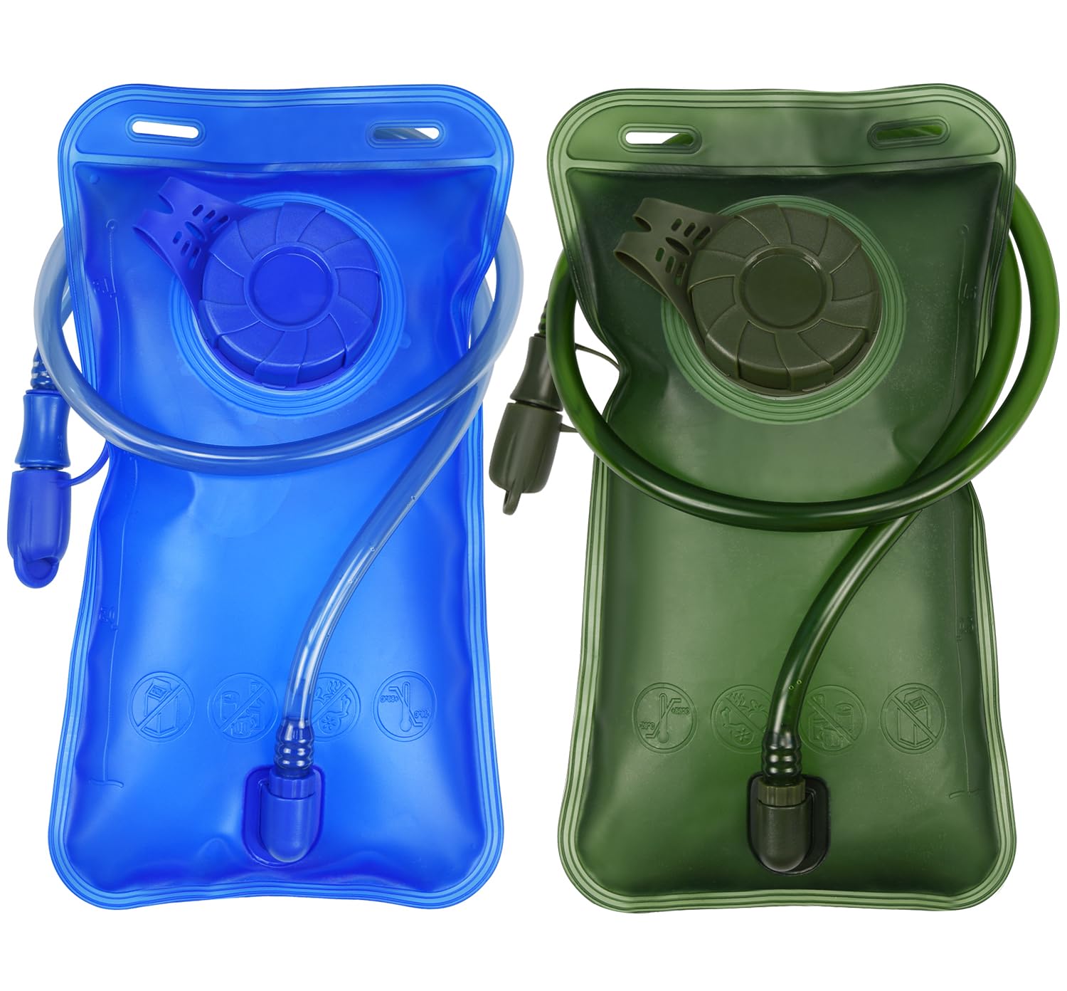 1.5/2/2.5/3L Hydration Bladder, 2pcs Water Bladder, Leakproof Water Reservoir for Hiking Biking Climbing Cycling Running Camping Backpack, Blue and Army Green
