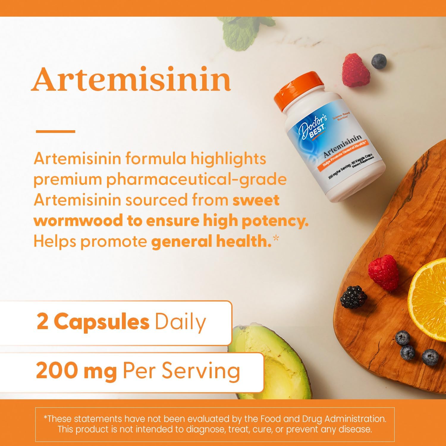 Doctor's Best Artemisinin Supplement for Men & Women - Sourced from Sweet Wormwood Herb, Artemisia Annua Capsules, 200 mg per Serving, Natural Immune Health Support for Adults - 90 Ct Veg Caps