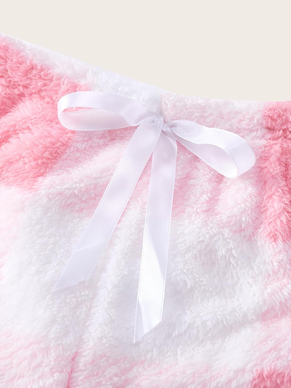 Women's Cute Plaid Fuzzy Lounge Pants Bow Tie Elastic Waist Wide Leg Loose Pajama Bottoms Sleepwear