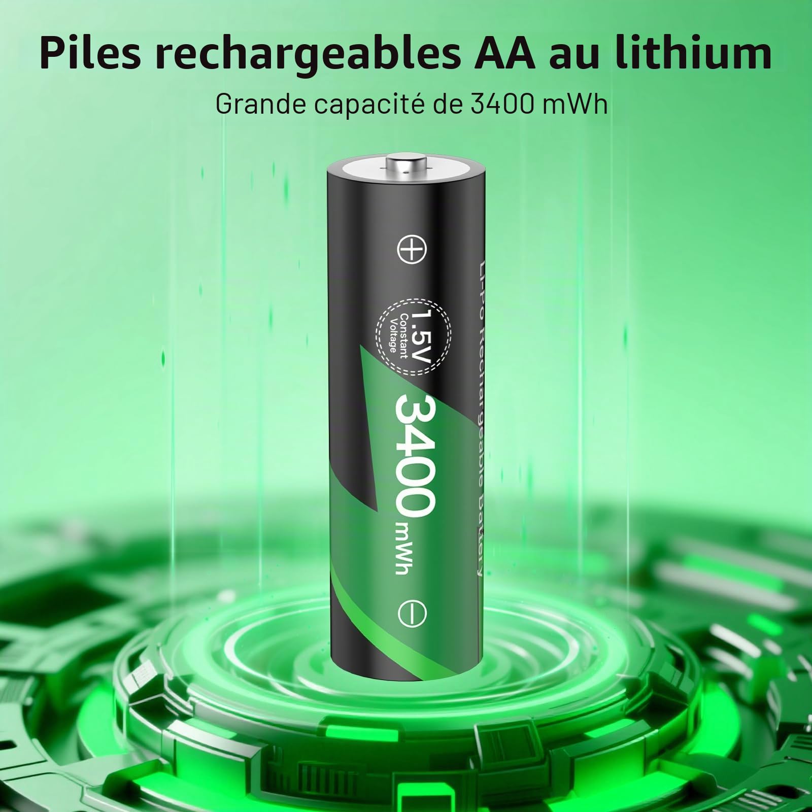 Pack of 8 AA Lithium Rechargeable Batteries 1.5V 3400mWh LCD Charger