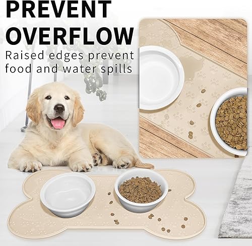 Miniatura 4 de Tapete de silicona antideslizante para comida para perros, mantel individual más grueso para mascotas, impermeable, con borde elevado, tapete de