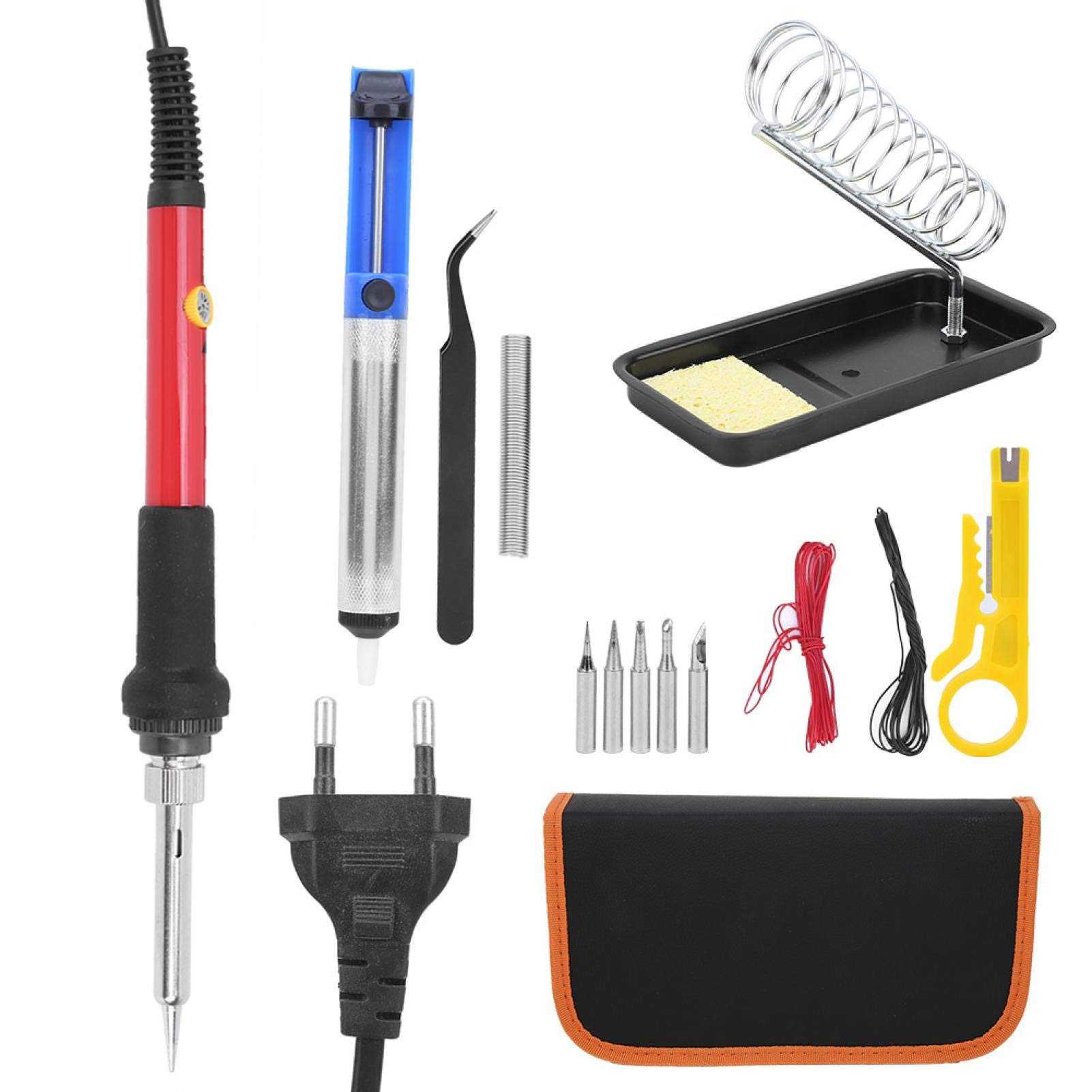 Kit saldatore, 15 pezzi Set saldatore elettrico Utensili per saldatura in legno regolabili a temperatura rossa 60W(220V UE)