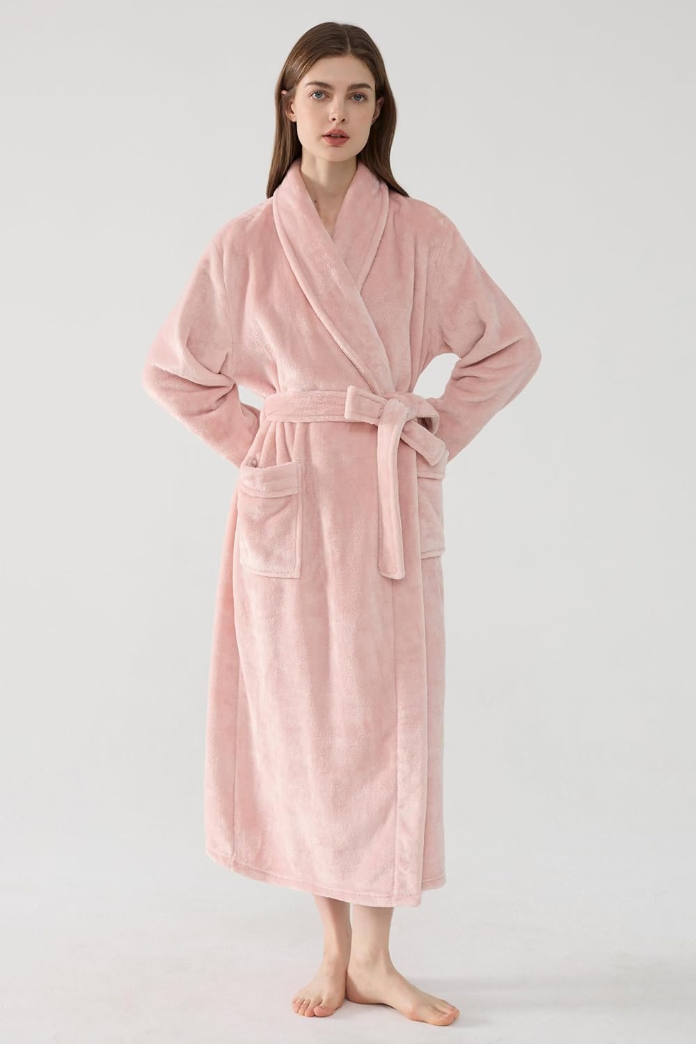 Amorbella Premium Plush Robe for Women Long Fluffy Fleece Robe Winter Warm Bathrobe with Pockets - Image 6