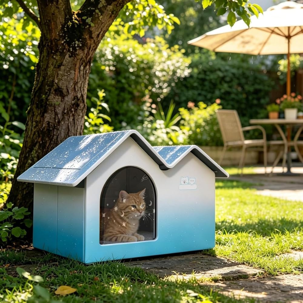 Casetta Refrigerante Per Gatti, Letto Con Cuscinetto Riscaldato e Ventilatore, Cuccia Isolata Con Aria Condizionata Per Cani e Gatti