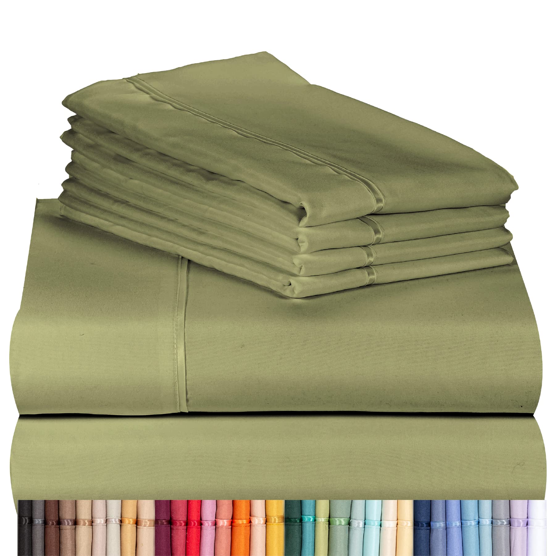 LuxClub 6 PC Sheet Set Sheets Deep Pockets 18" Eco Friendly Wrinkle Free Sheets Machine Washable Hotel Bedding Silky Soft - Olive Full