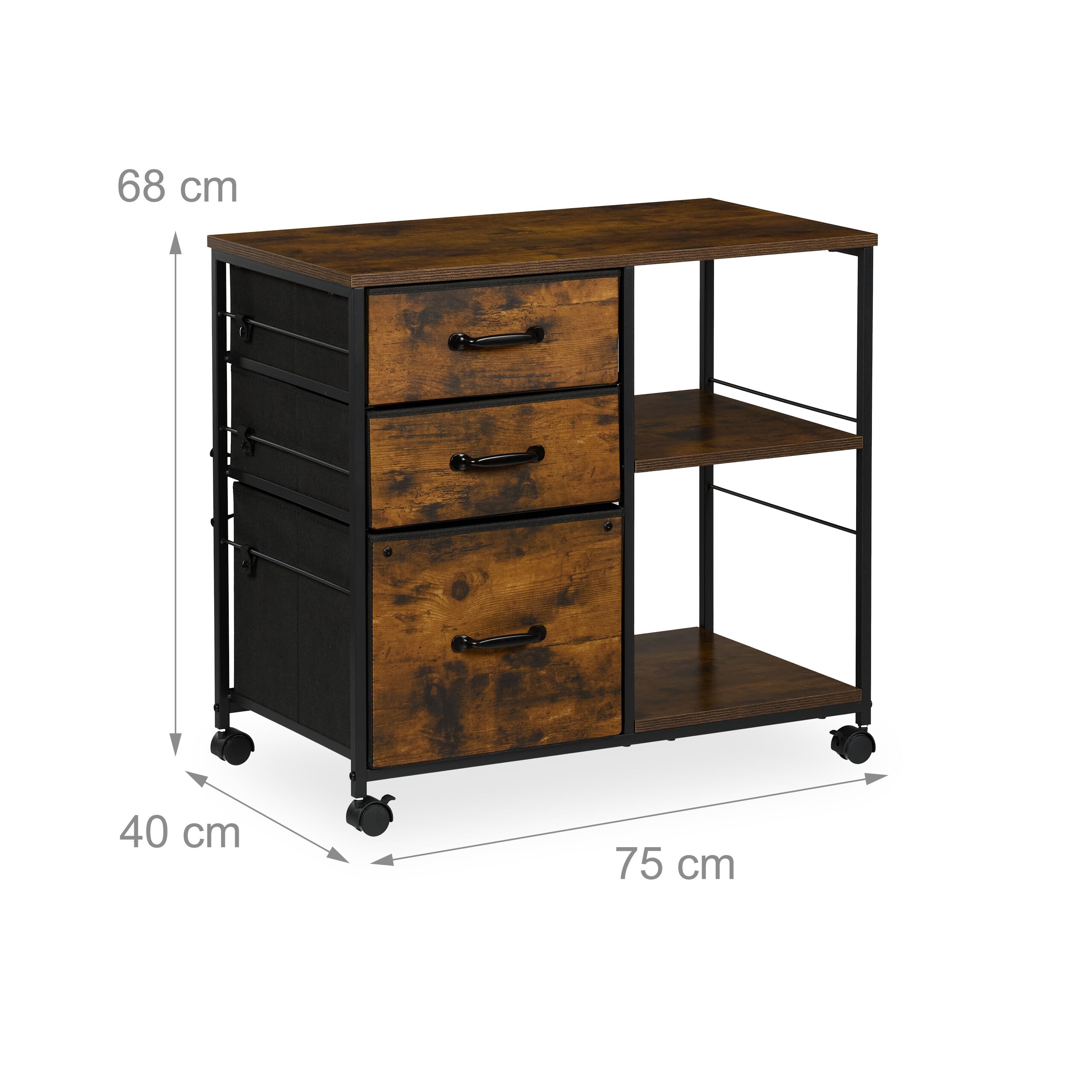 Relaxdays Rollcontainer Industrial-Design, braun/schwarz