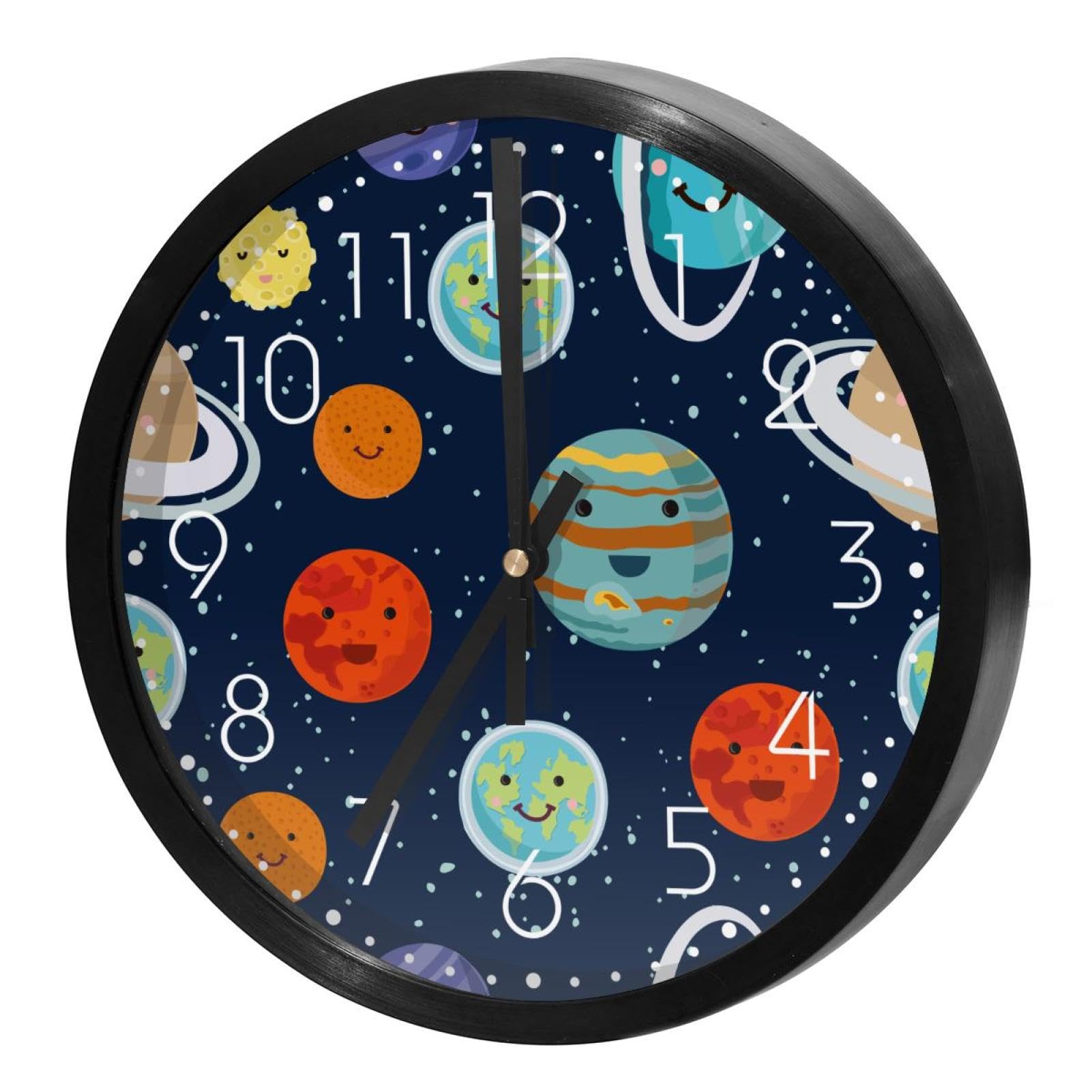 Horloge murale silencieuse au motif de planètes avec mouvement à quartz