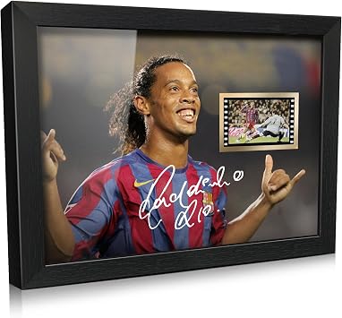 ORIMAMI Soccer Ball Ronaldinho Signed Picture Desktop Framed Photo Gift 8x6 Inches - with 35mm Film Recorded Scene Display,Gifts for Soccer Fans on Birthday Christmas