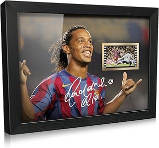 ORIMAMI Soccer Ball Ronaldinho Signed Picture Desktop Framed Photo Gift 8x6 Inches - with 35mm Film Recorded Scene Display,Gifts for Soccer Fans on Birthday Christmas