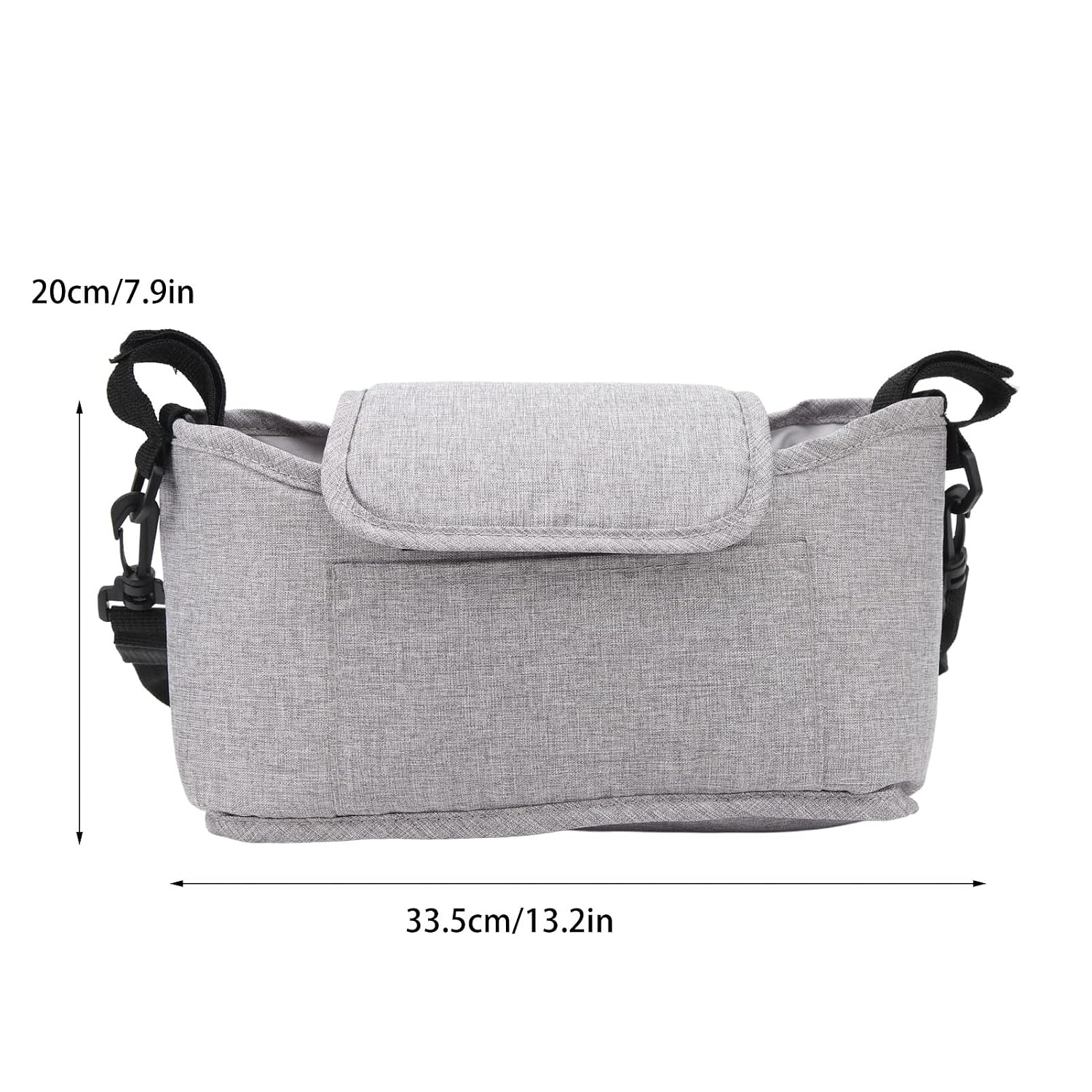 Stroller Caddy, Universal Stroller Organizer with Cup Holder Stroller Organizer Diaper Bag Oxford Cloth Baby Stroller Hanging Travel Bag for Outdoor Camping, 13.2x6.7in (Grey)