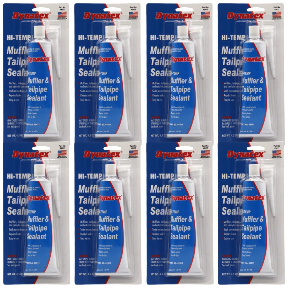 Dynatex Muffler & Tailpipe Sealant 4.5 oz Tube - Non-Combustible, Heat-Setting, Hardens with Exhaust Heat, Repairs Holes & Leaks (8-Pack)