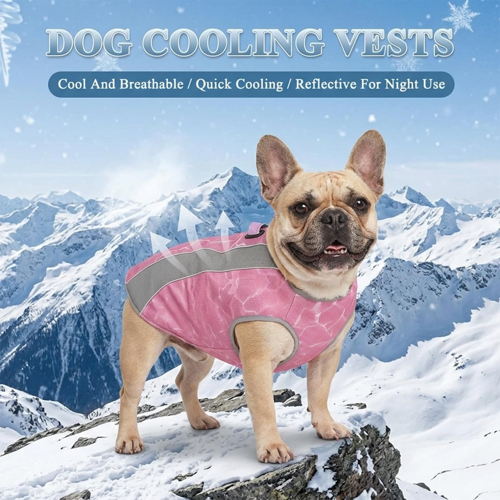 Gilet de Refroidissement pour Chiens avec Protection Solaire, Anneaux en D pour Harnais, Fermeture Éclair Réglable - Veste Réfléchissante et Respirante pour Petits, Moyens et Grands Chiens (Rose, L)