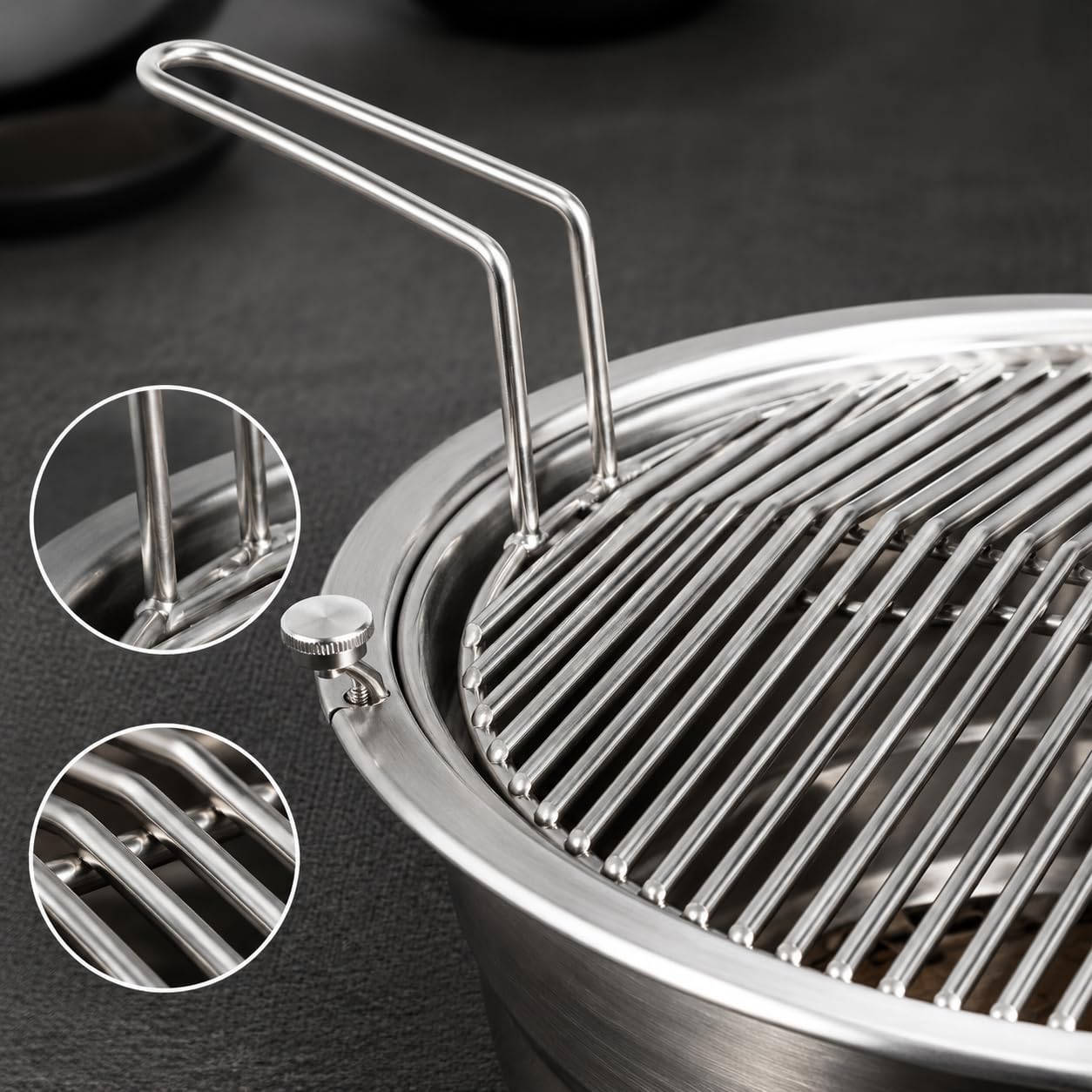 e Charbon Encastrable, Portable pour 3-5 Personnes, Grille e Coréen en Acier Inoxydable, avec Poêle à Griller