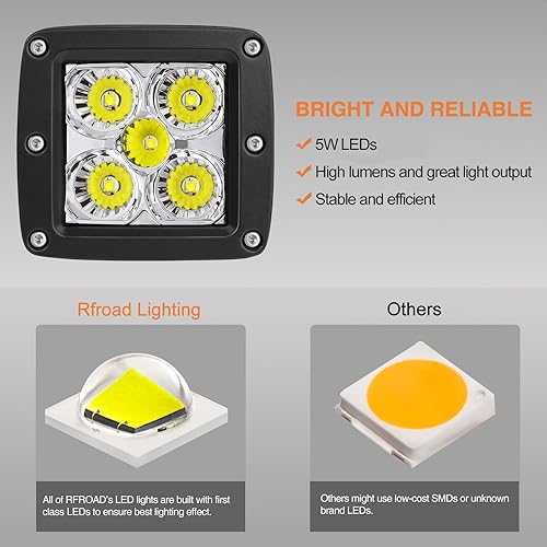 Miniatura 3 de RFROAD LIGHTING 2 unidades de luces LED de conducción de 3" de 100 W súper brillantes, luces LED de cubo, luces de trabajo cuadradas para camión,