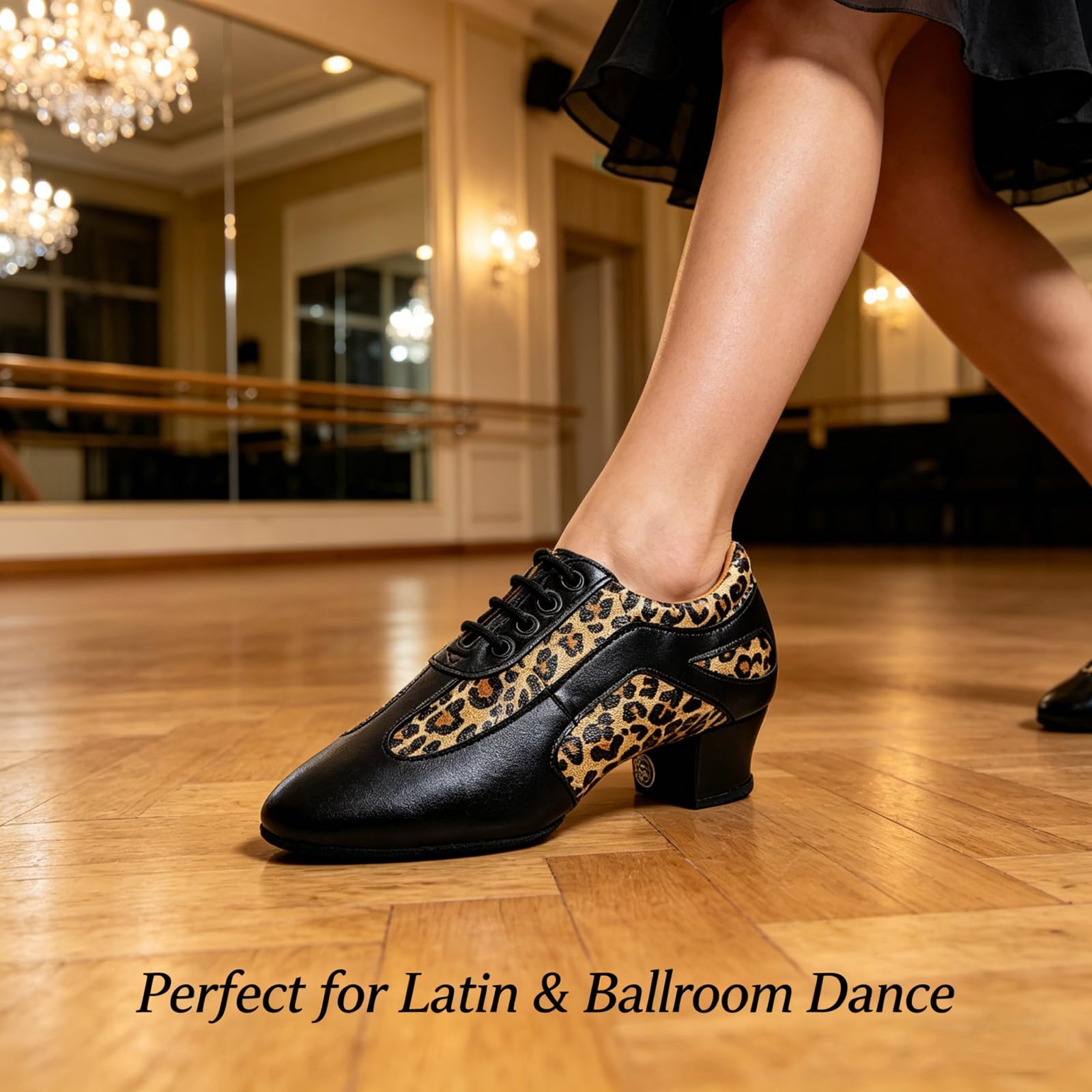 Hixingo Chaussures de Danse Grand Confort Femme Talon 3.5 CM, Chaussures de Danse Latine Femme Bout Fermé pour Salsa Bachata, Jazz, Latin, Standard, Rumba, Cha Cha