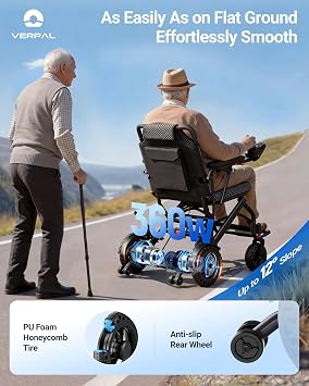 32lbs Lightweight Electric Wheelchair, Foldable Electric Wheelchair for Adults, Seniors, 360W Dual Motor Power Wheelchair 12.5 Miles for Travel, Park Hospital, 220 lbs Capacity-6Ah 16.5 Seat