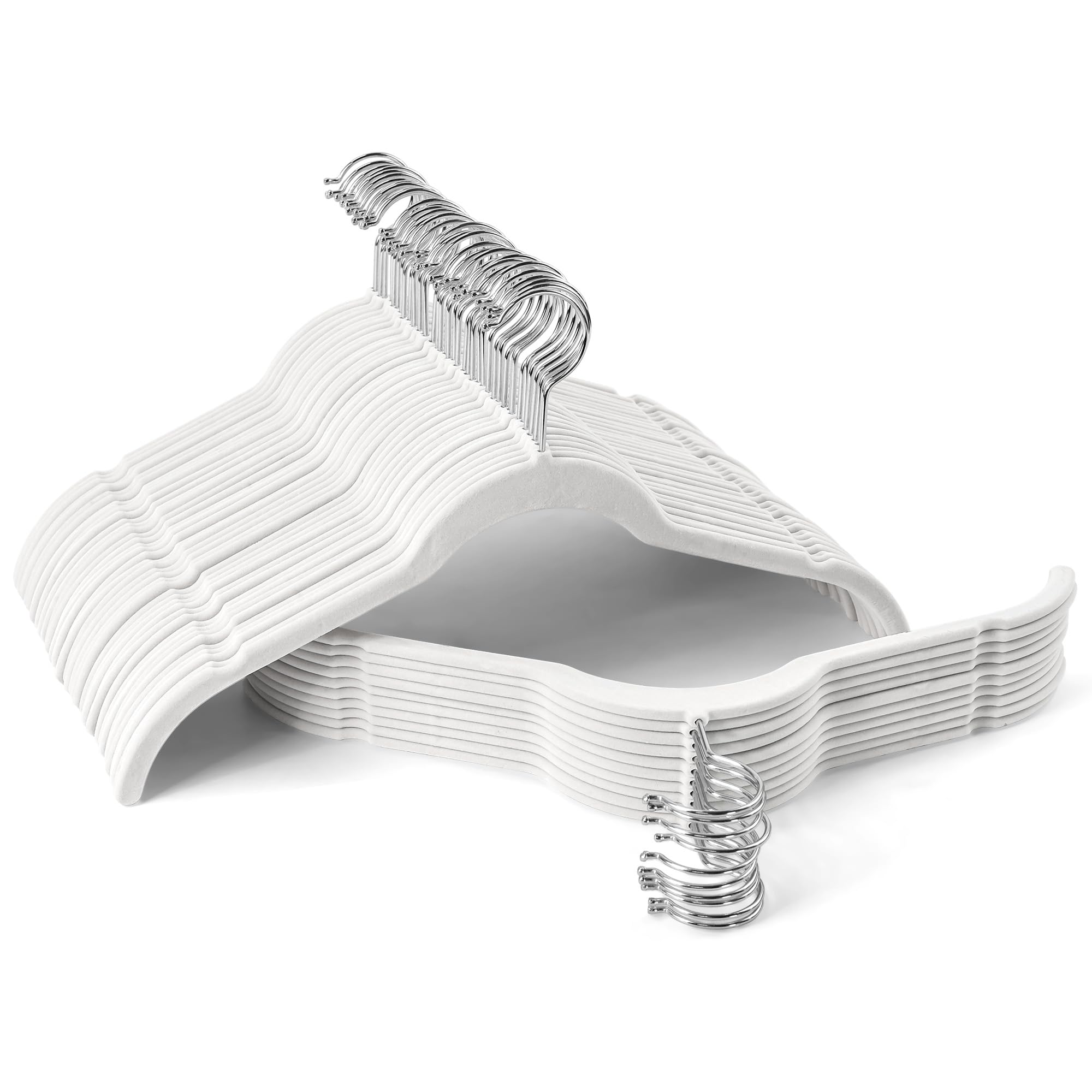 Sishynio Premium Velvet Shirt Hangers 50 Pack, Non-Slip 360° Swivel Hook Slim Felt Hanger, Space Saving Flocked Hangers for Tank Tops, Blouses,