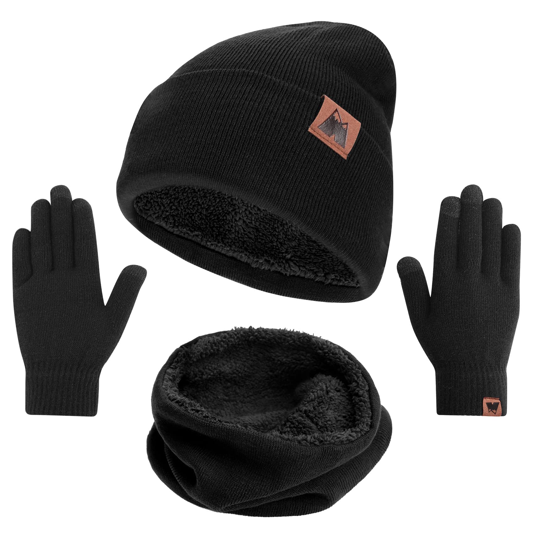 Winter Beanie Hats Scarf Touch Screen Gloves 3 Pieces Hat Scarf Gloves Set Thick Knit Skull Cap for Men Women (Black)-image-26
