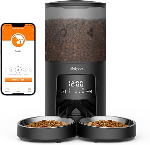 Comedero automático para gatos 2 gatos, alimentador WiFi 5G para mascotas con control de aplicación, alimentador de alimentos secos para perros de 6
