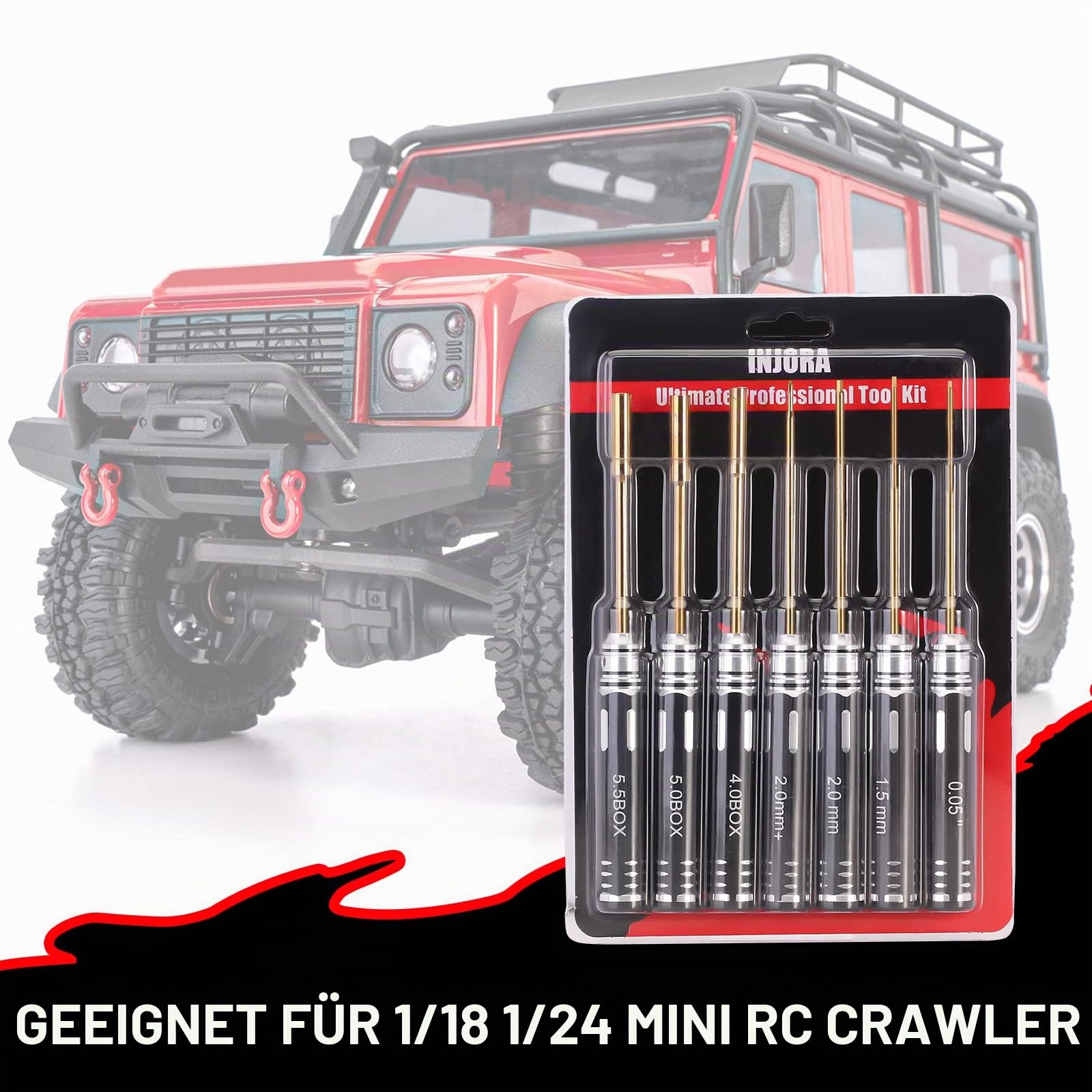 INJORA RC Werkzeug Kit Fluch Schraubendreher Muttern-Treiber Schraubenschlüssel HSS für TRX4M SCX24 FCX24 1/18 1/24 RC Mini Crawler Auto, 7PCS