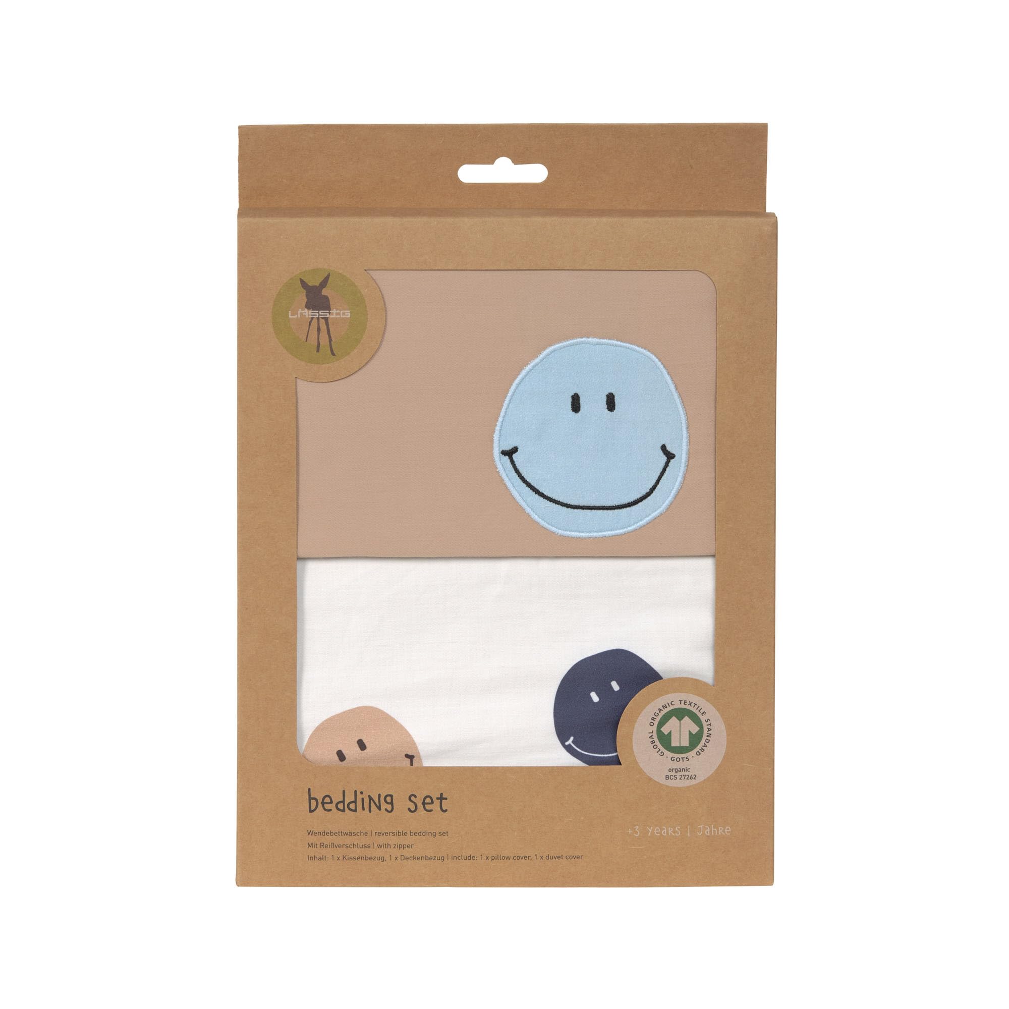 LÄSSIG Komplet pościeli dziecięcej z bawełny ekologicznej z certyfikatem GOTS, 2-częściowy zestaw pościeli Smile milky/brown