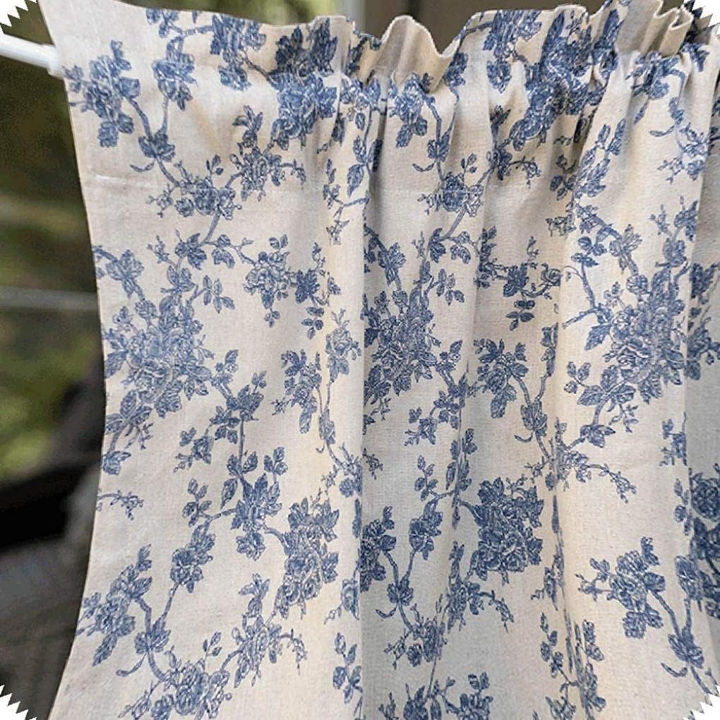 Short Curtains, Blackout Curtains, Curtain Short Kitchen Curtain Retro Floral Printed Short Curtains h Tassel, Cotton Linen Shading Half Window Curtain, Cafe Curtains, W140 X H180cm Bath Curtain (W14