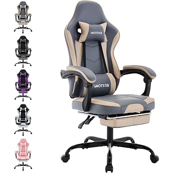 Gaming Chair Computer Chair Ergonomic Gaming Chair with Footrest Office Chair Ergonomic Computer Chair with Lumbar Support Blue/Beige