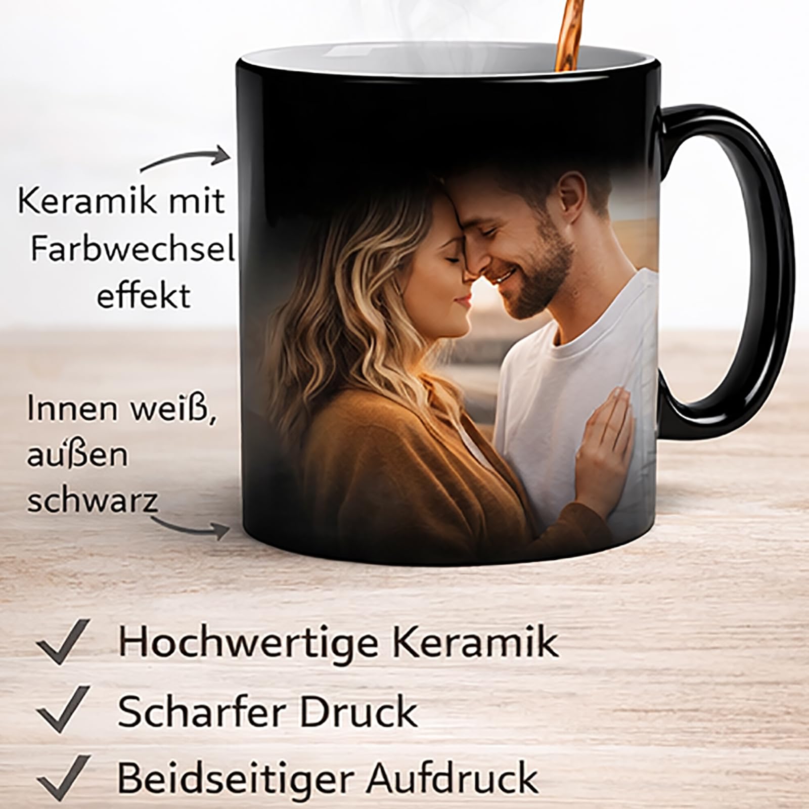 Personalized Color Changing Mug, 325 ml Ceramic Heat Activated Mug, Black - Ideal Gift for Family & Friends