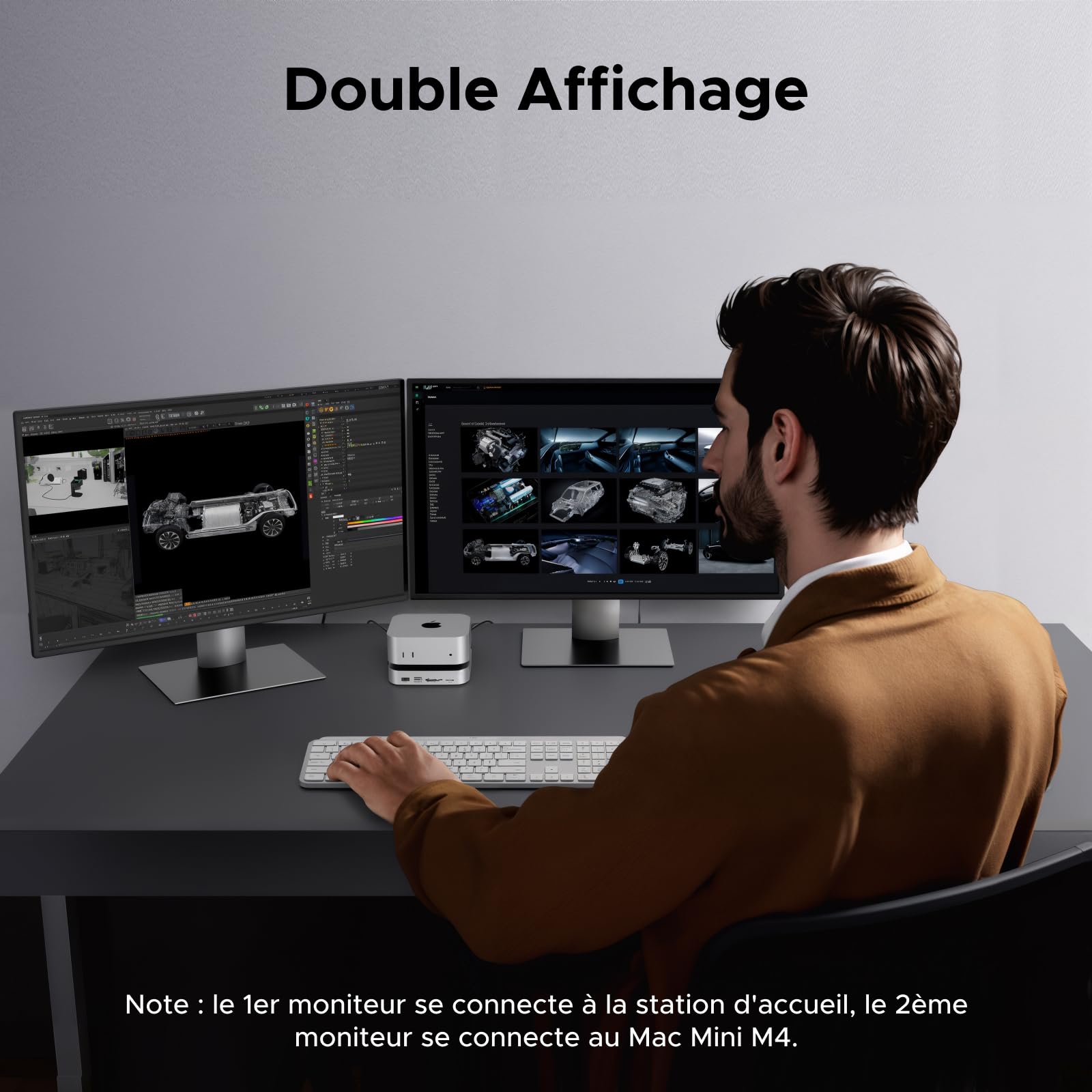 UGREEN Station d'accueil et Support pour Mac Mini M4 et M4 Pro Docking Station Hub USB C avec Boîtier M.2 NVME SSD DisplayPort 4K 240Hz 144Hz 5 USB 3.2 4A1C 10Gbps Fente SD TF 3.5mm Aux