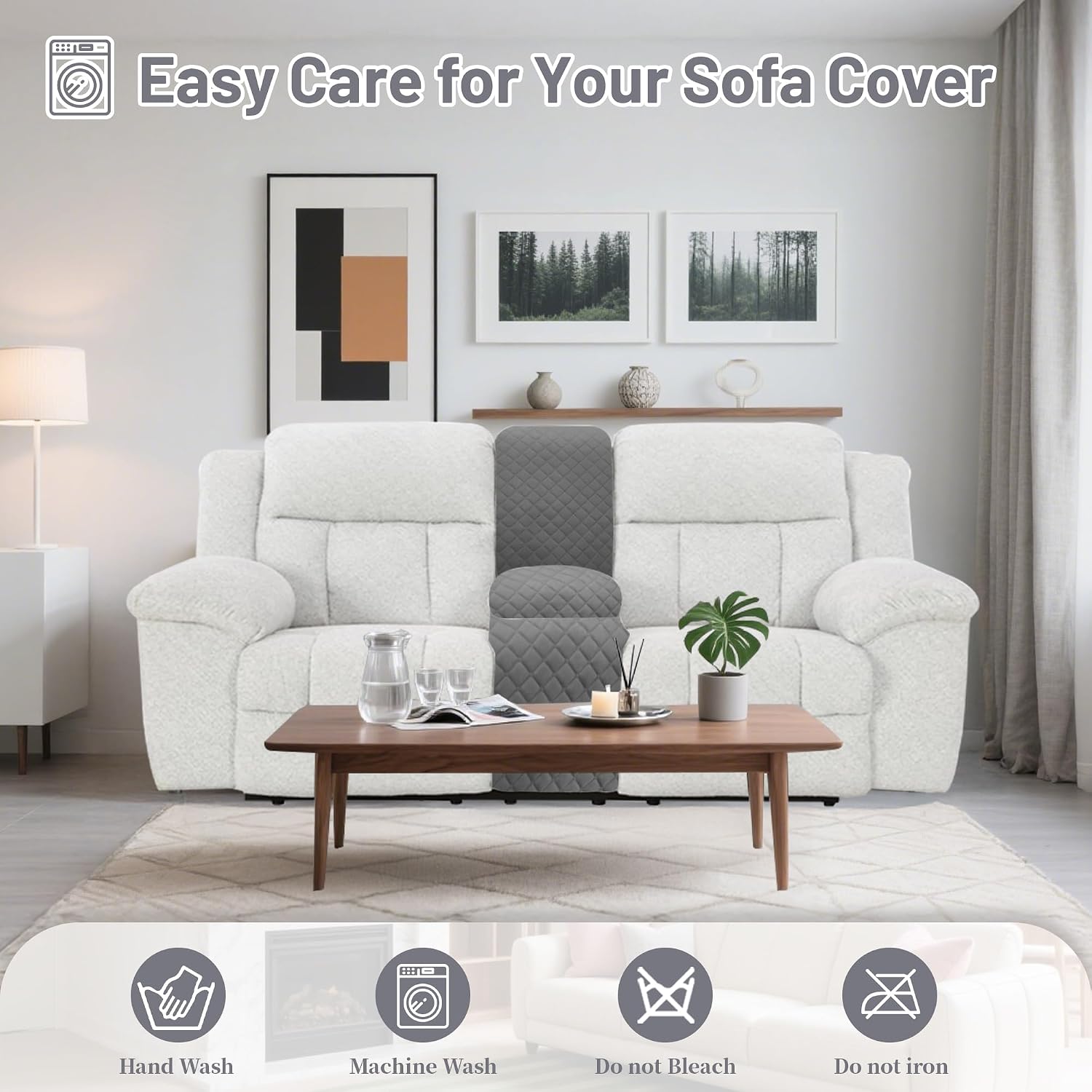 Reclining Sectional Couch Covers Velvet L Shape Recliner Sofa Middle Console Cover for Dogs Pets Washable Anti Slip 1 Additional Recliner Center Console Slipcovers (1 Console, Dark Gray)
