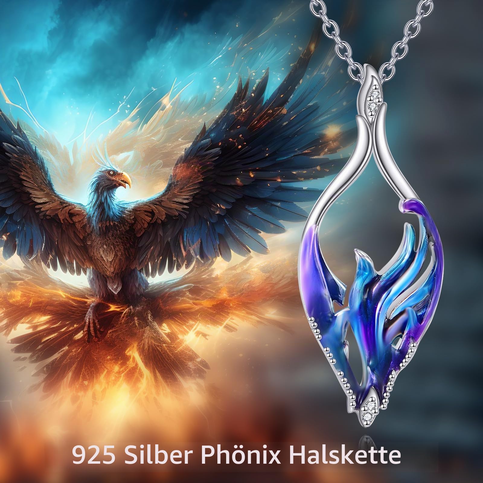 YAFEINI Phönix Mondstein/Rotem Kristall/Bernstein Halskette für Damen 925 Sterling Silber Phönix Anhänger Kette Schmuck Geschenk für Frauen Mädchen