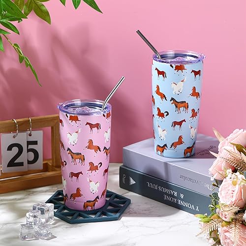 Miniatura 6 de 2 piezas de regalos de caballo para mujeres y niñas, vasos de caballo de 20 onzas, taza de café de acero inoxidable para cumpleaños, Navidad, día de