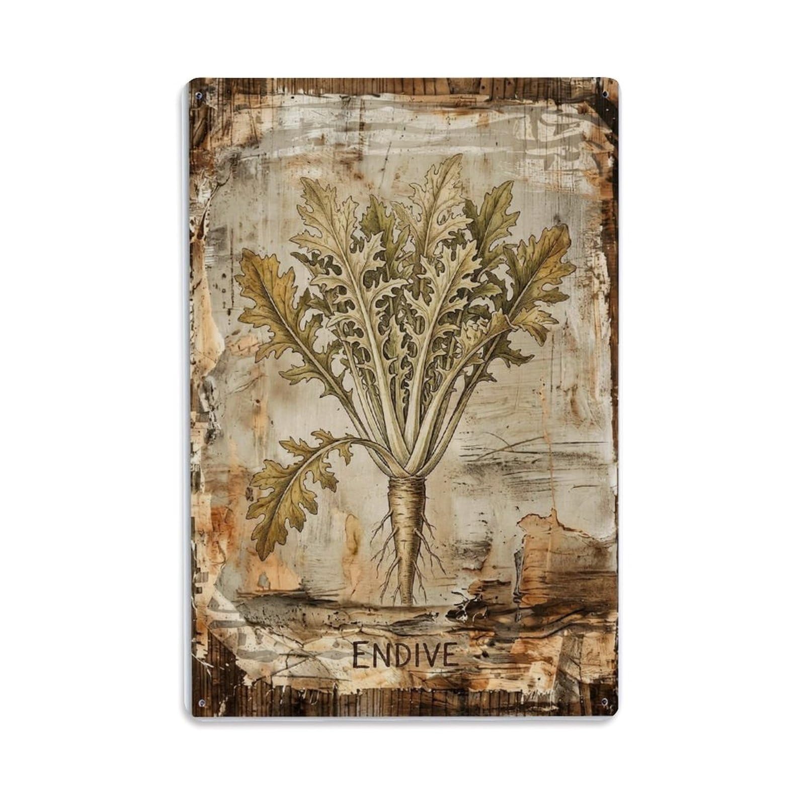Fqnyr Style Endive Leafy Vegetable Metal Tin Sign Plaque Wall Decor For Cafe, Club Bar, Office, Home Garden Metal Poster 8X12inch