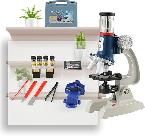 Miniatura 8 de Conjunto de kits de ciencia para niños principiantes microscopio con LED 100X 400X y 1200X incluye muestra preparada diapositivas 12pc- Juguete