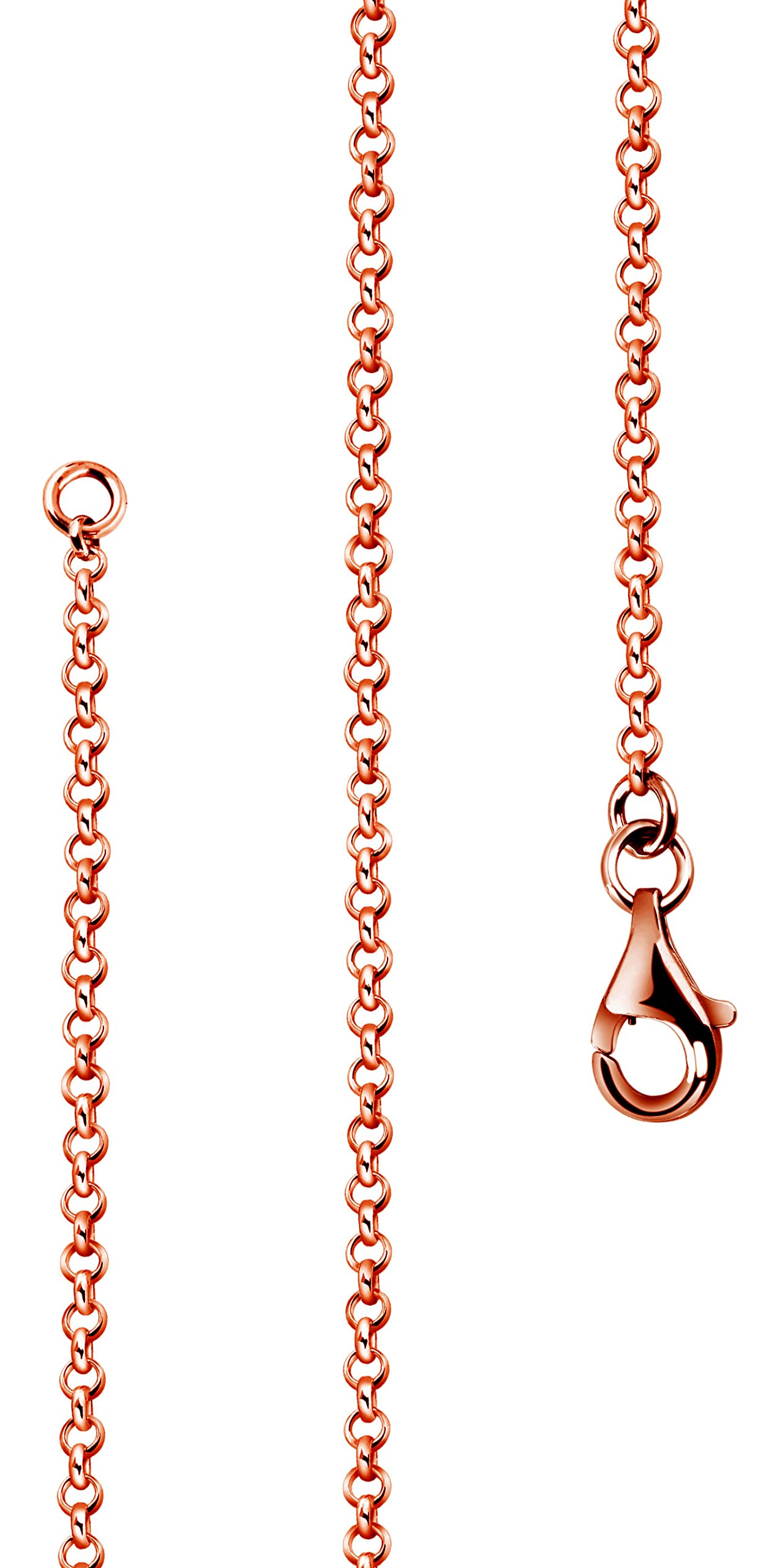 LJ1011-4 Chaîne à maillons ronds en argent sterling 925 plaqué or rose 24 carats sans pendentif Largeur 1,7 mm Longueur 42 à 90 cm