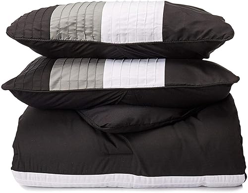 Miniatura 4 de Chezmoi Collection Loft - Juego de edredón de lujo a rayas de 8 piezas (tamaño California King, negrogrisblanco)