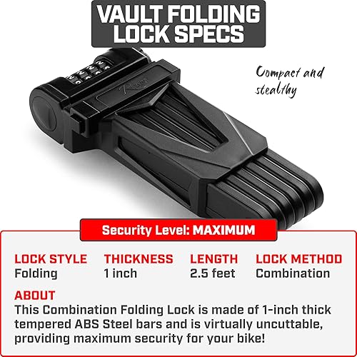 Miniatura 3 de Revere Candado plegable para bicicleta, acero endurecido antirrobo, resistente al óxido, cerradura de bicicleta de combinación de 4 dígitos con