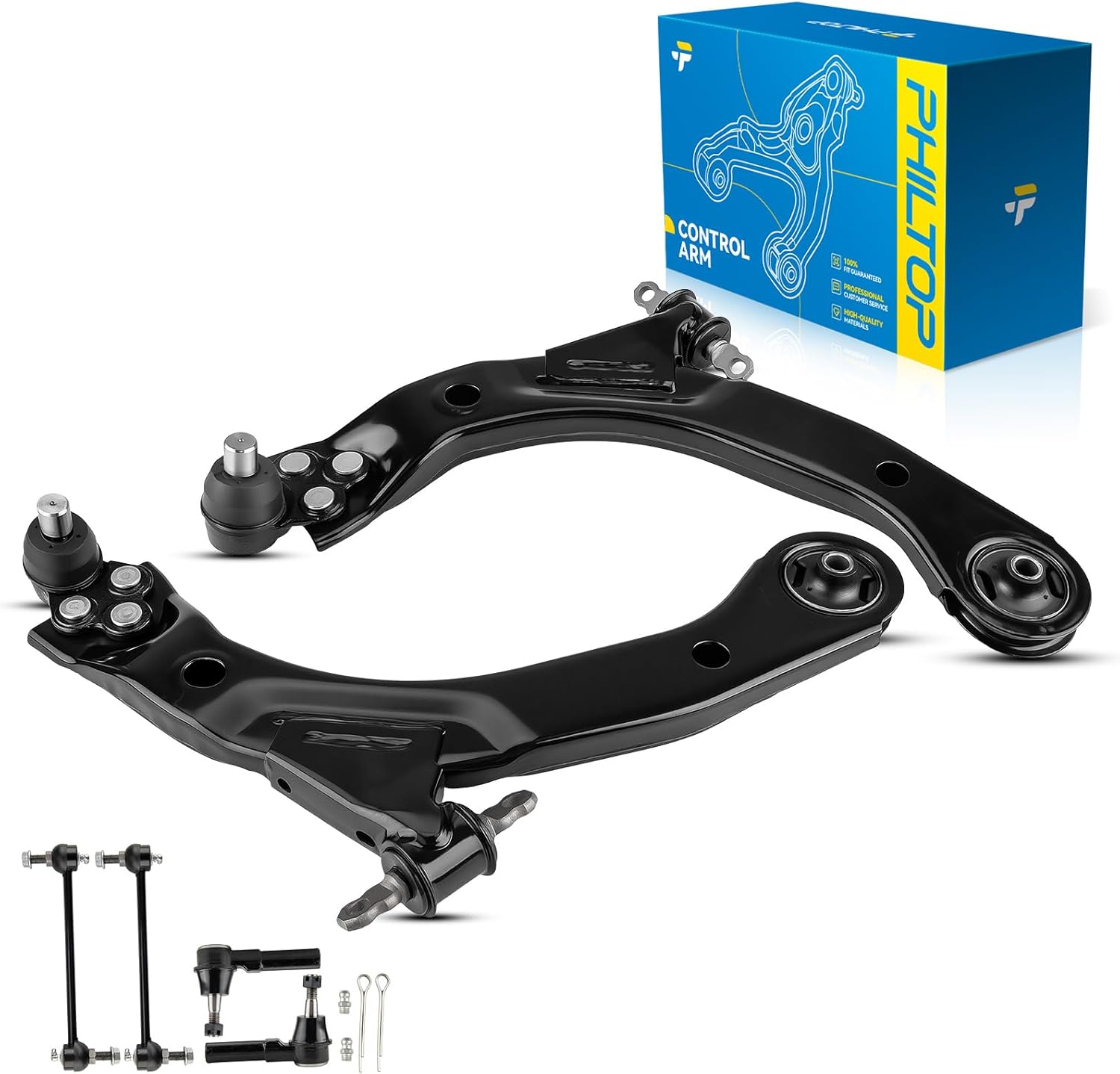 PHILTOP 6Pcs Front Lower Control Arms W/Ball Joint Tie Rod Sway Bar Link Compatible with 2005-2010 Cobalt, 2008-2010 HHR, 2007-2009 G5 Suspension Kit, K620301 K620302 ES800030 K750012