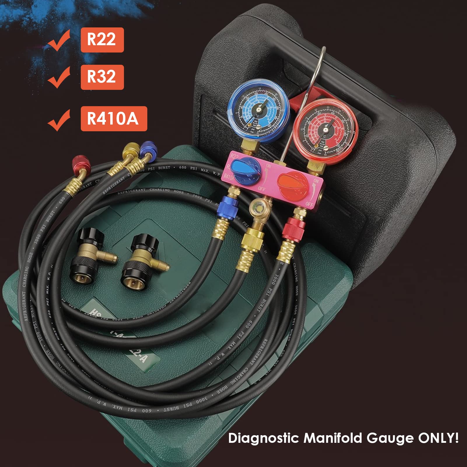 G1/4 Mini-Manometer für R22 R32 R410A, Klimaanlagen-Diagnose-Manometer, für die Wartung von Auto-Klimaanlagen