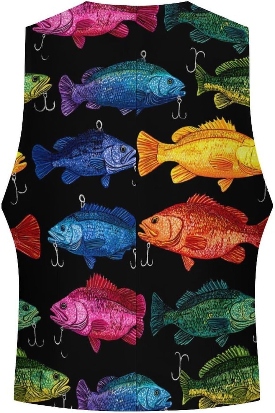 Colorful Fish Hook Fishing Hunting Men's Suit Vest Formal Vests Casual Dress Fit Waistcoat Casual Tuxedo for Business