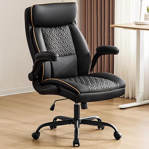 Miniatura 11 de Silla de oficina de cuero, silla de escritorio para computadora con soporte lumbar, ajuste de altura, cómodas sillas de tareas excutivas 400 libras