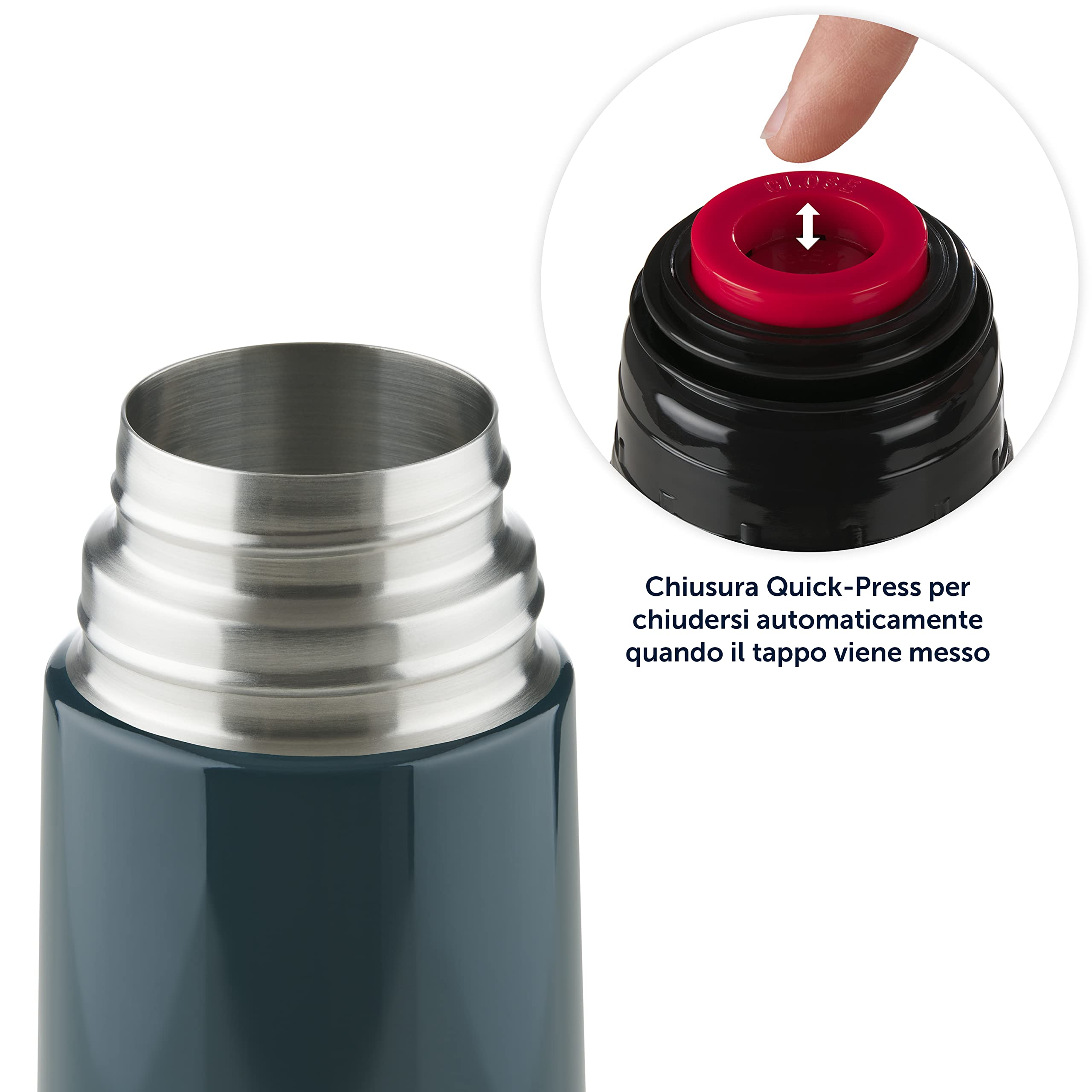 Blumtal Termos Caffè in Acciaio Inox Doppia Parete, Borraccia Termica per Bevande Calde e Fredde, Tappo Quick-Press, 350ml, Blu Oceano