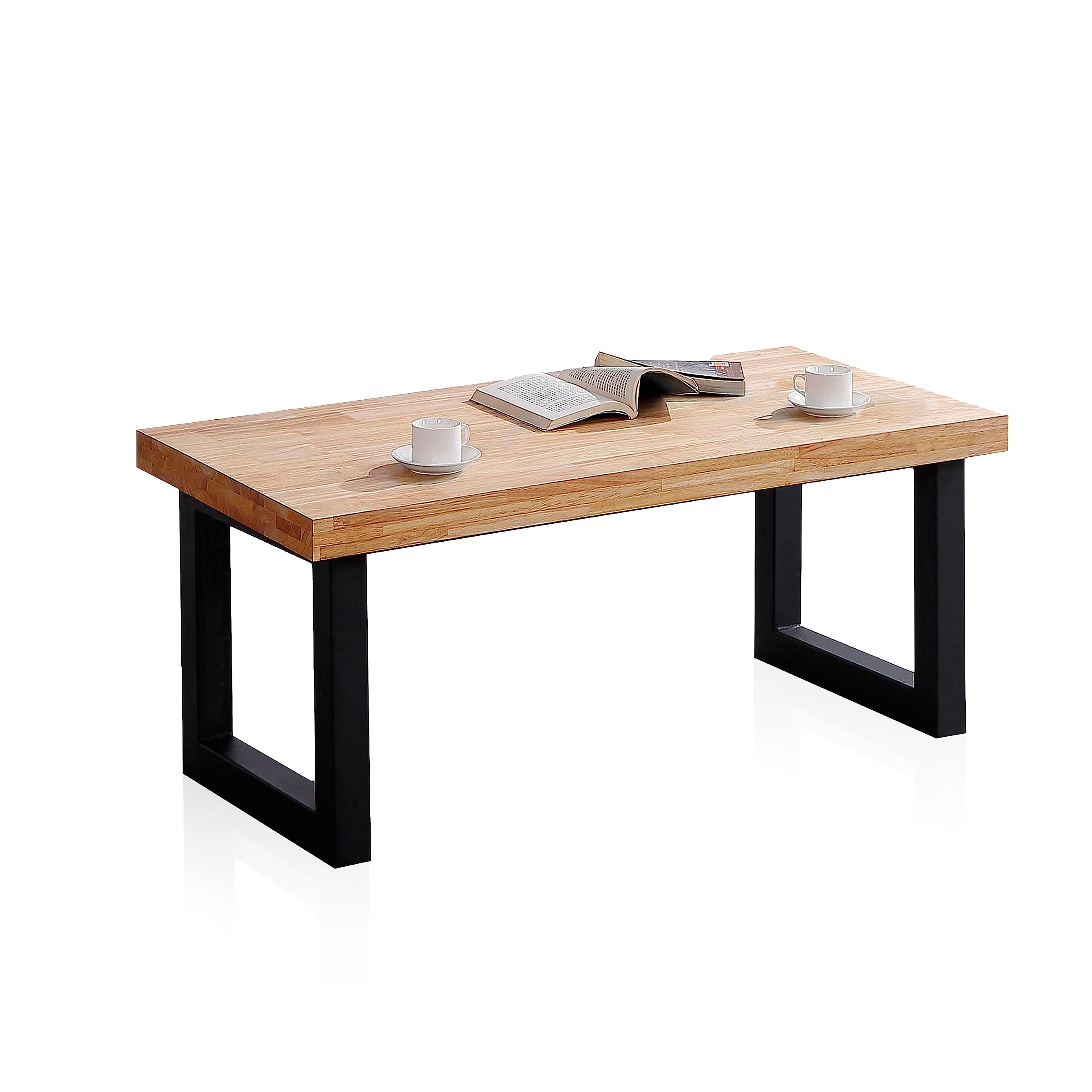 Adec Group duehome | Loft, Mesa de Centro Elevable, Mesita Comedor, Acabado en Roble y Negro, Medidas: 120 cm (Largo) x 60 cm (Ancho) x 47,5/62 cm (Alto)